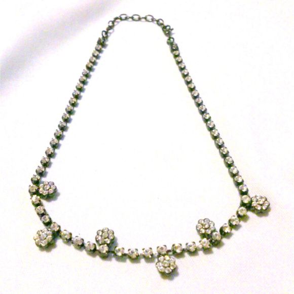 Vintage Japanned Clear Rhinestone Choker Necklace * - Picture 3 of 5